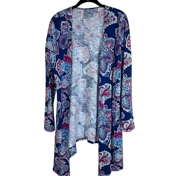 Chico's Other - Chico’s Paisley Boho Kimono Lagenlook Cardigan Cotton Modal Open Front Size 1
